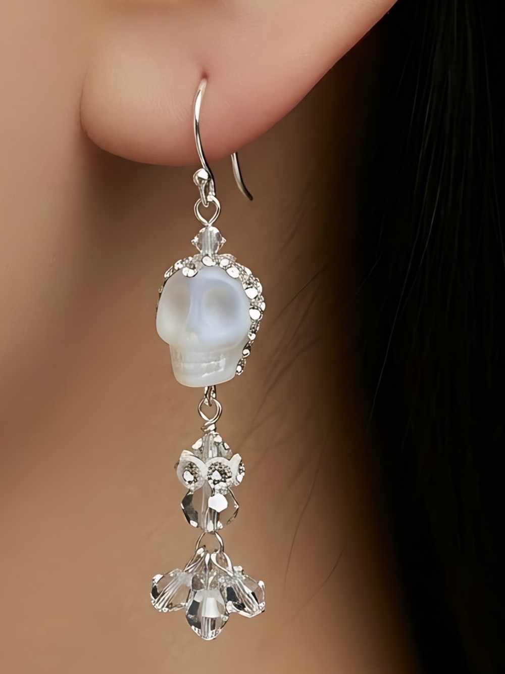 Swarovski White Skull Drop Earrings – Elegant Crystal Accent